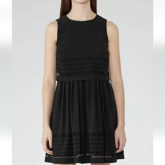 Reiss Black Double Laser Cut Lucia Dress - Picture 1 of 8